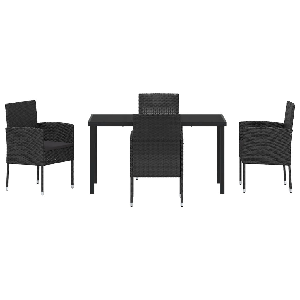 Set da Pranzo da Giardino da 5 Pezzi con Cuscini Rattan Polietilene Nero