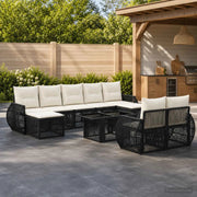 Set Divano da Giardino 10 pz Nero e Bianco Crema polyrattan 3437002