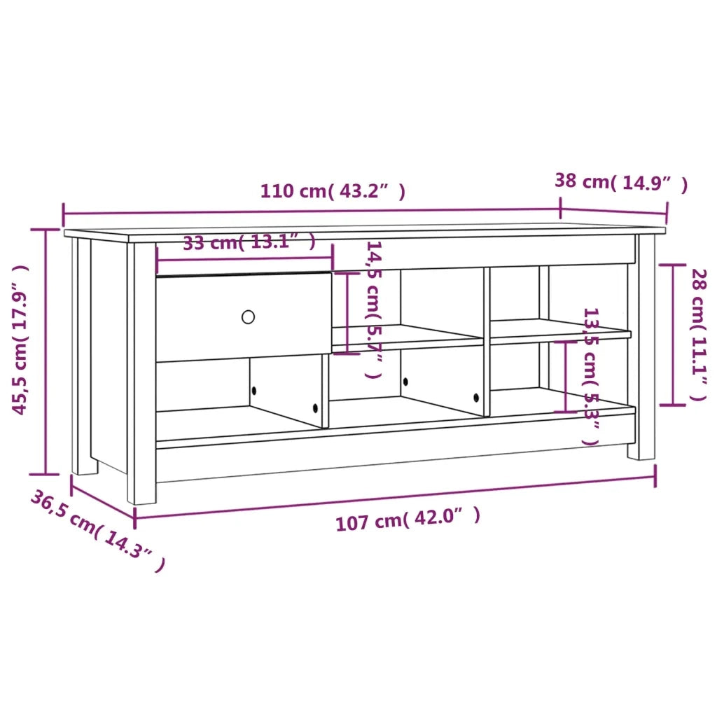 Scarpiera Marrone Ambra 110x38x45,5cm in Legno Massello di Pino 814597