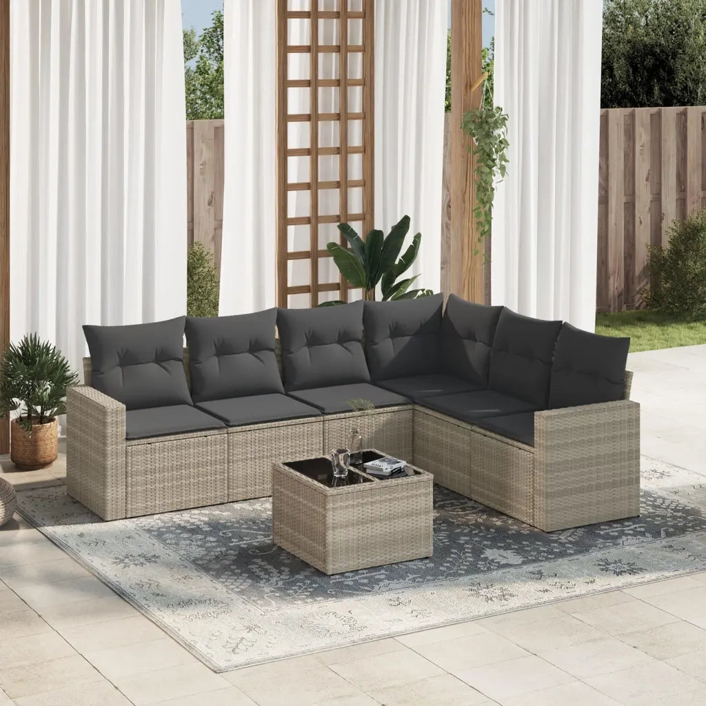Set Divani da Giardino 7pz con Cuscini Grigio Chiaro Polyrattan