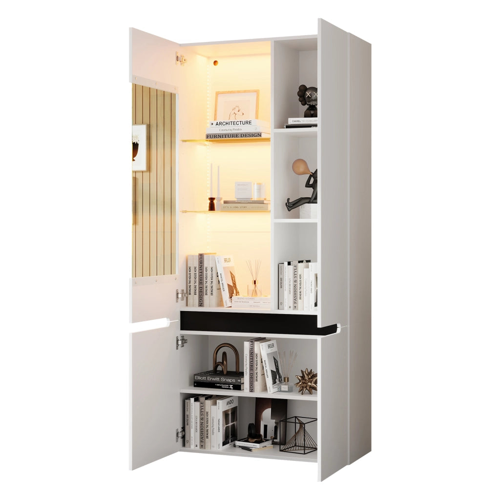 Vetrina 80x35x180 cm con LED Bluetooth in MDF bianca