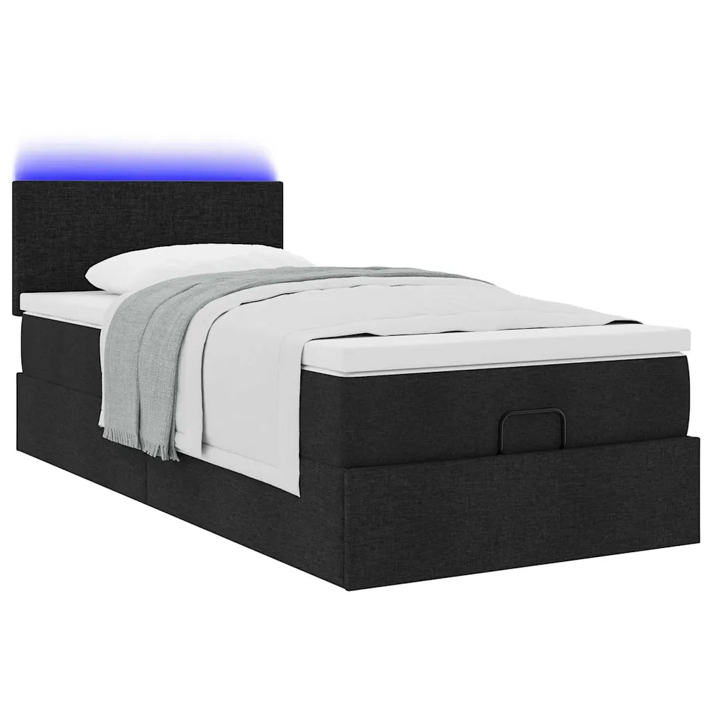 Pouf Letto con Materasso Nero 90x200 cm in Tessuto 3312196