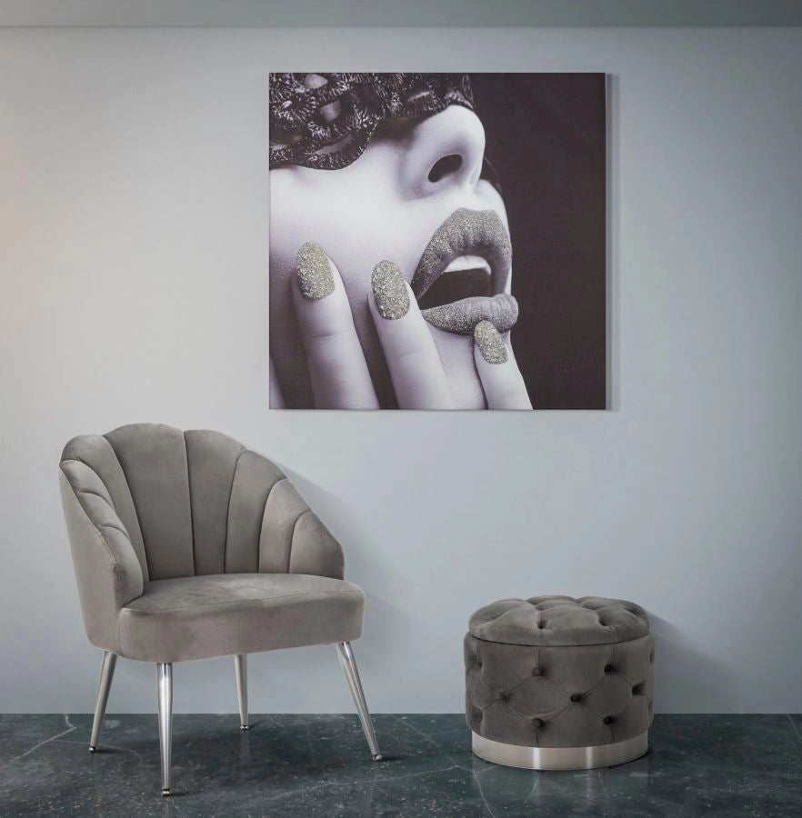 Stampa su Tela con Applicazioni Beautiful Lady 80x2,8x80 cm in Legno di Pino e Canvas Multicolor
