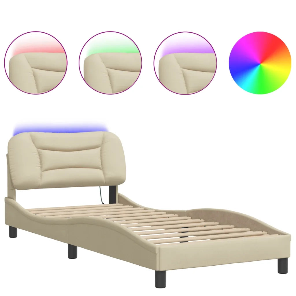 Giroletto con LED senza Materasso-Struttura Letto Hvar Crema 90x190 cm in Tessuto