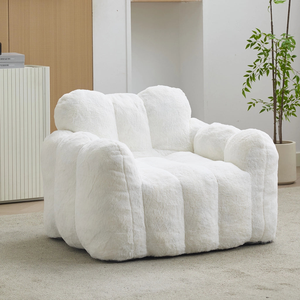 Fauteuil pouf in peluche con imbottitura morbida per relax e facile da spostare in salotto e camera da letto, bianco