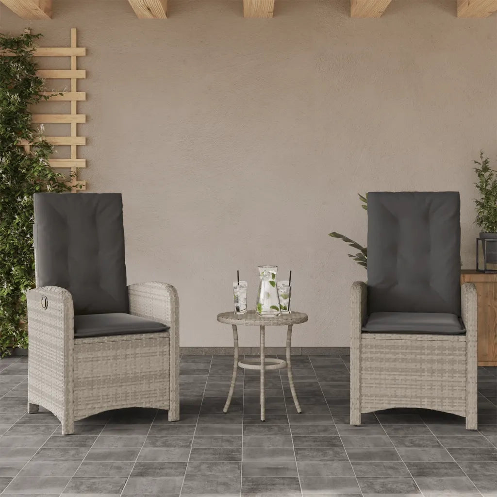 Set da Bistr¨° 3 pz | Set Salotto da Giardino con Cuscini Grigio Chiaro in Polyrattan