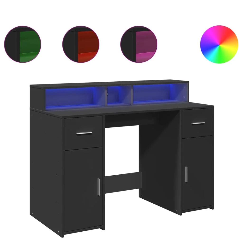 Scrivania per computer postazione di lavoro scrivania da studio con luci a LED 120 x 55 x 91 cm legno ingegnerizzato nero 02_0023427