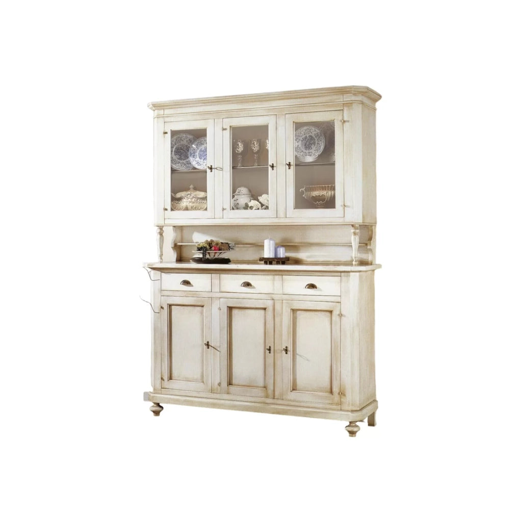 Cristalliera 3 porte 3 cassetti shabby vintage bianco patinato 160x50x221 - Mobili 2G