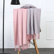 Sciarpa donna in lana di capra 200*70 cm, colore rosso e grigio chiaro, stile a doppia faccia, grande e super calda per inverno.