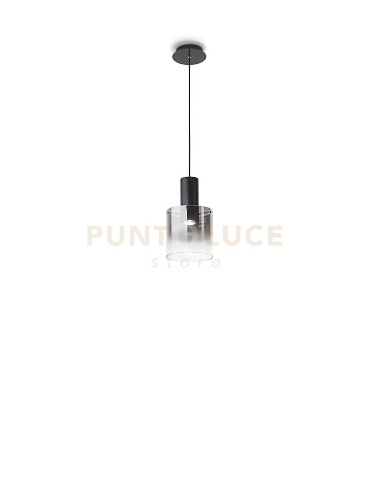 Sospensione vetro fumé specchiato sfumato + nero spazzolato  Hugo 1 luce attacco GU10 D.20CM