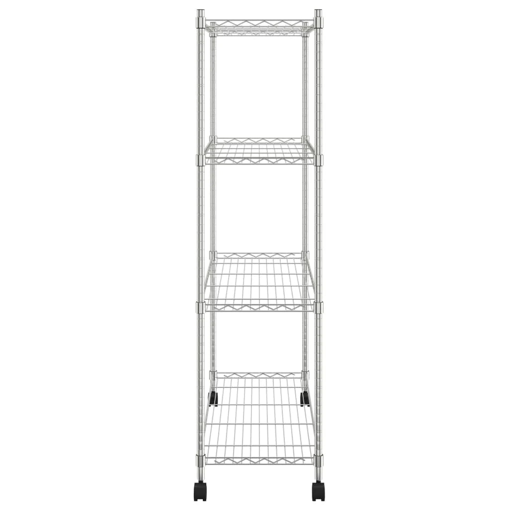 Scaffale portaoggetti a 4 ripiani con ruote 90 x 35 x 137 cm cromato 200 kg 02_0000697