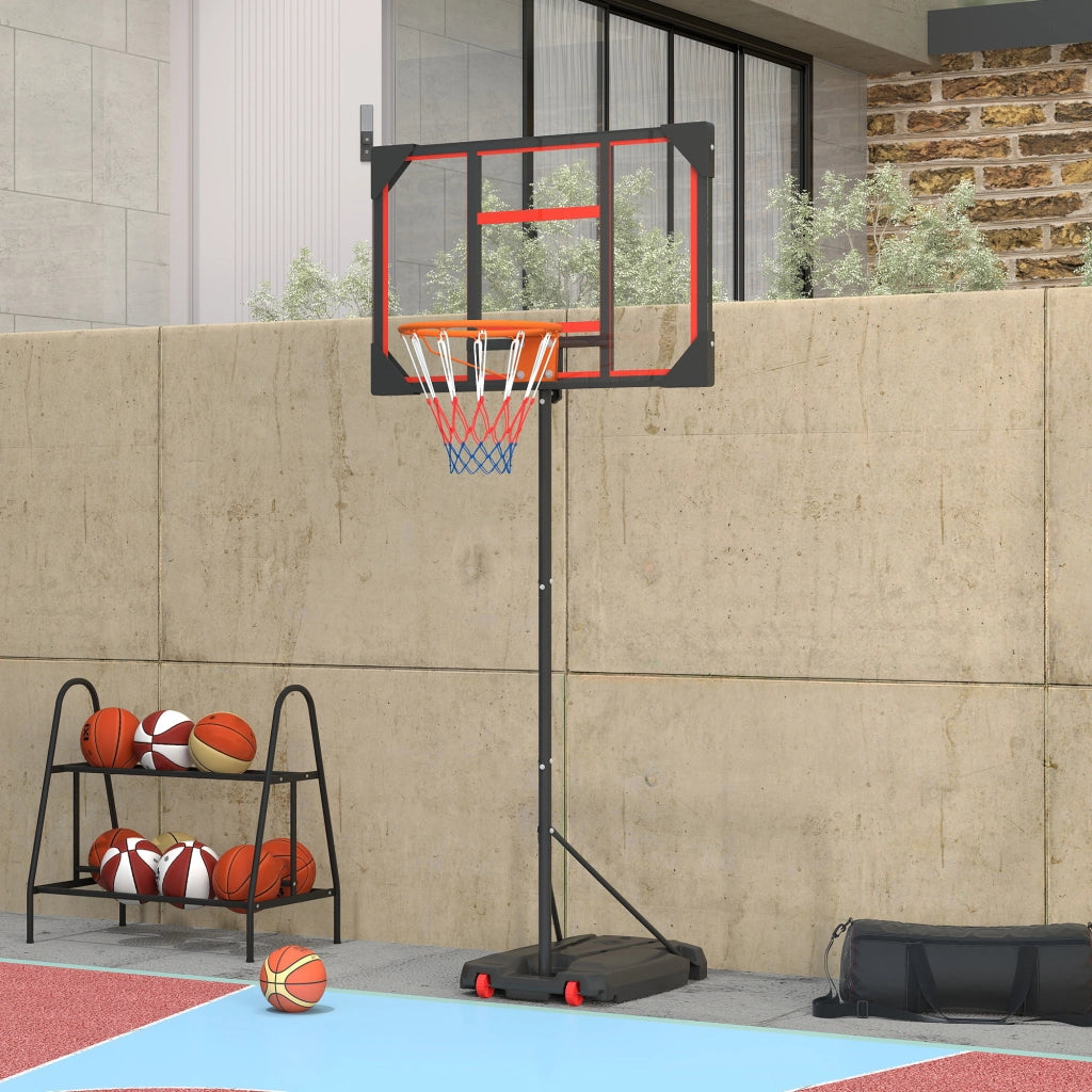 Canestro da Basket per Bambini ¨C Minimal ¨C Rosso, 210-260 cm Regolabile, con Ruote