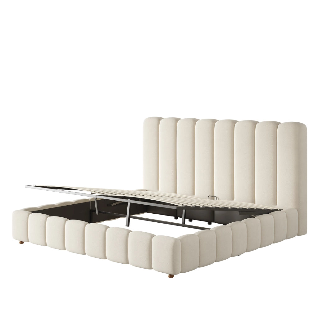 Letto imbottito 160x200 cm con contenitore idraulico in velluto beige