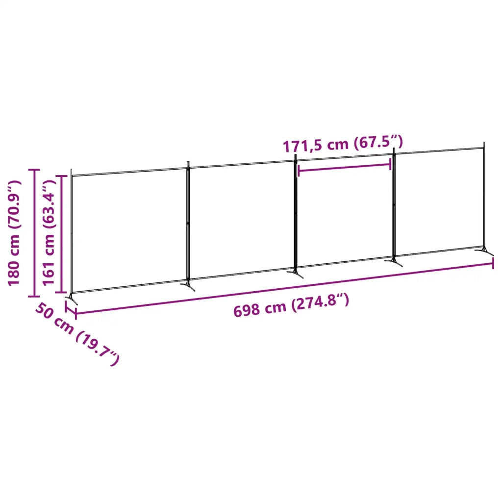 Divisorio Ambienti | Divider per stanze | Paravento a 4 Pannelli Beige 698 x 180 cm Tessuto