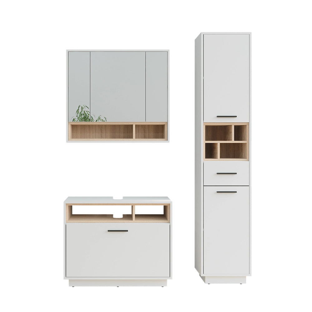 Vicco Set di mobili da bagno Bianco/Sonoma 3 parti con colonna