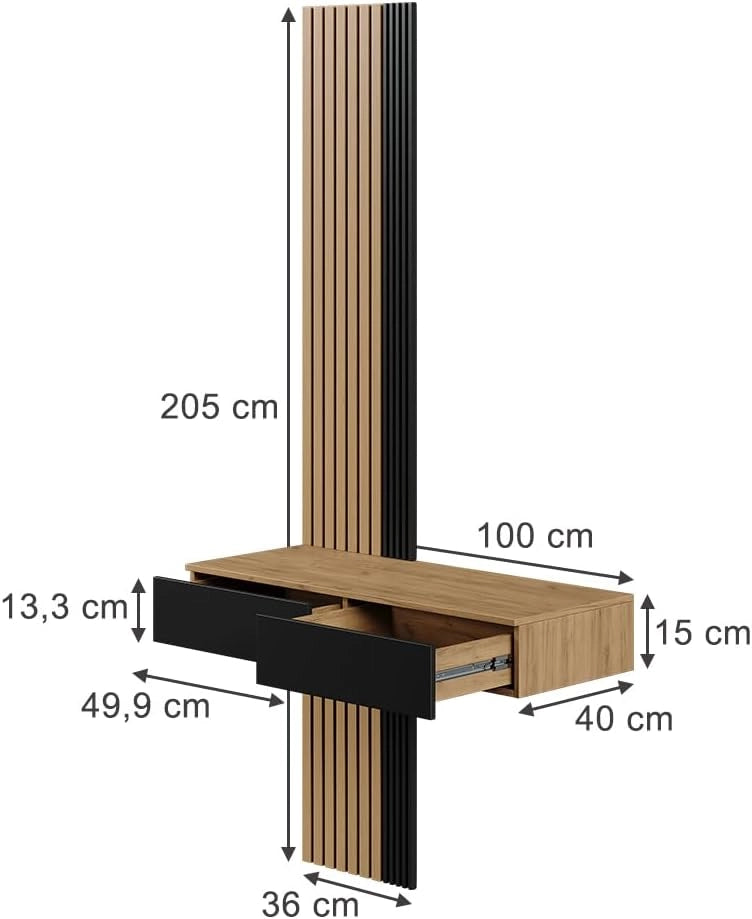 Vicco Tavolo da toeletta Melina, Quercia/nero, 100 cm con 2 cassetti