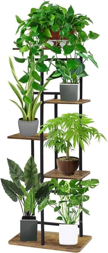 Stand per piante in legno e metallo con 5 livelli, 94 cm, angolo, per piante multiple