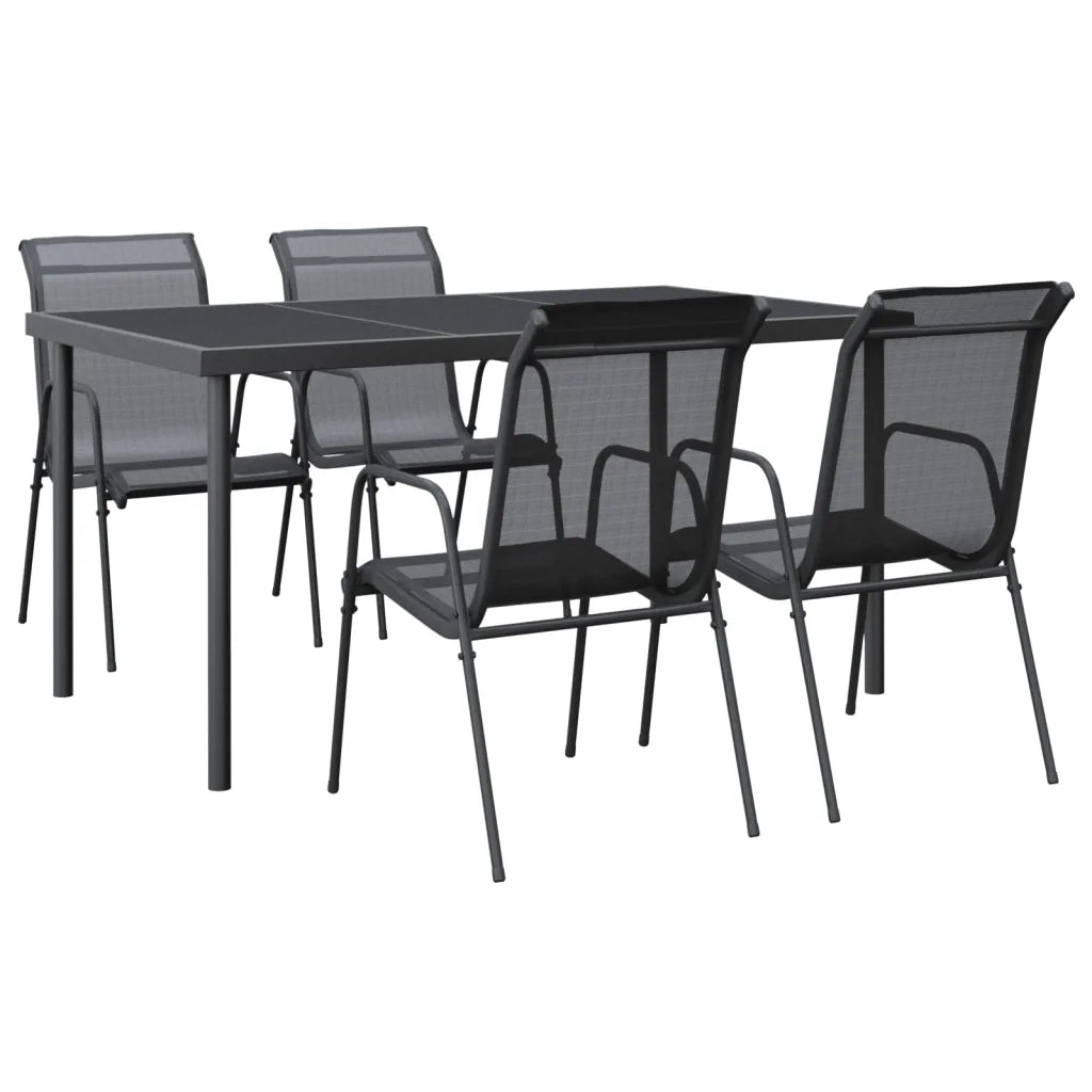 Set da Pranzo da Giardino 5 pz Nero in Acciaio e Textilenecod mxl 77106