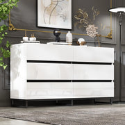 Credenza da Soggiorno con 6 Cassetti e 3 Gambe in Metallo ¨C MINIMAL ¨C Bianco/Nero Lucido 140x39x78