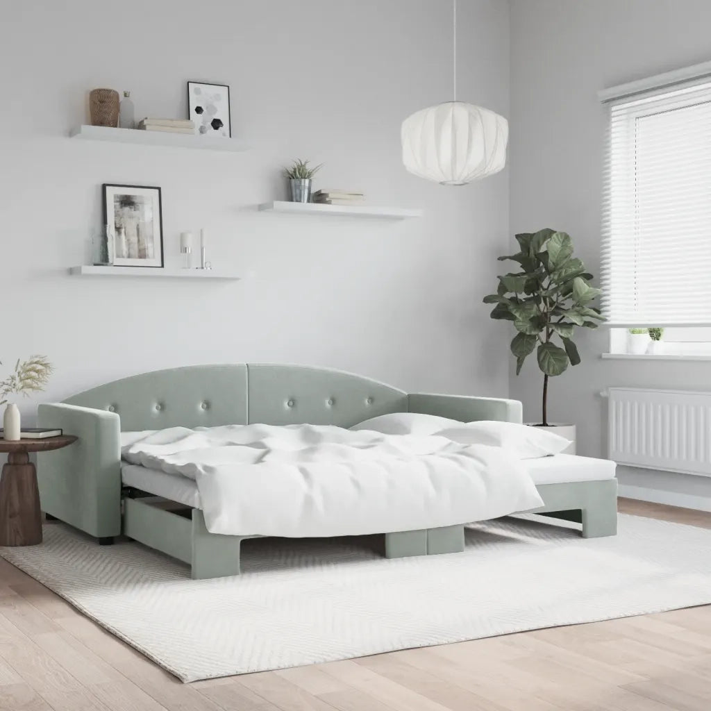 Divano Letto con Letto Estraibile-Sofa Letto-Daybed Grigio Chiaro 90x190 Velluto 577493