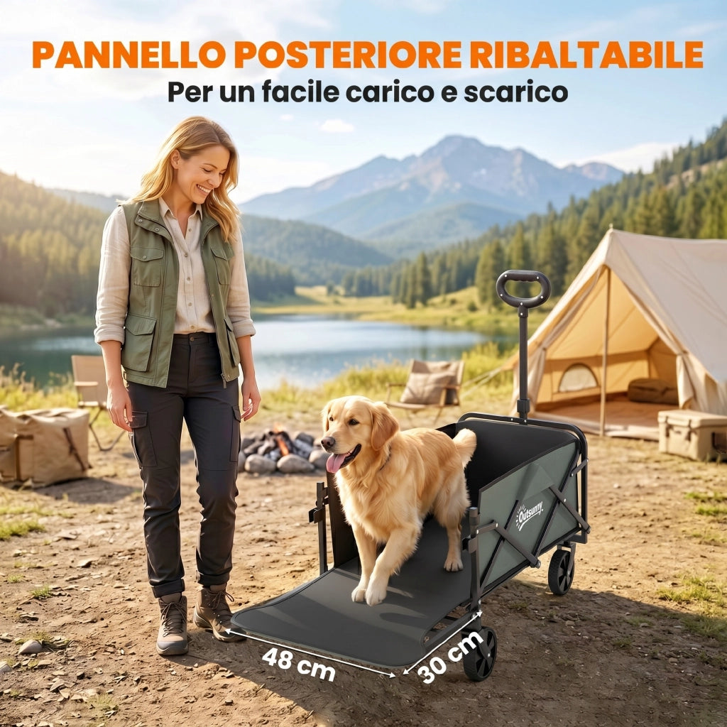 Carrello da Giardino Pieghevole 72L ¨C zephmum ¨C Verde Acciaio Poliestere 76x48x65-92 cm