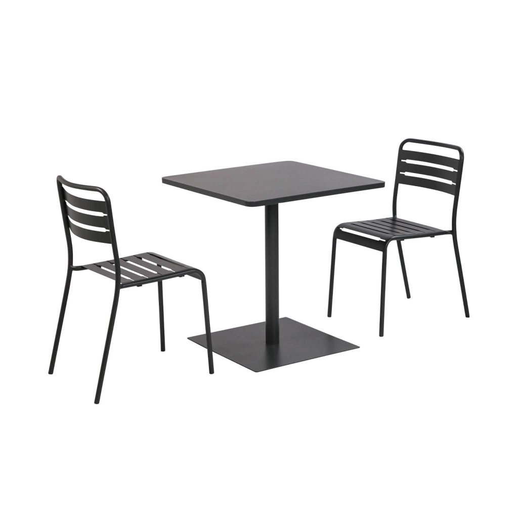 Set tavolo da giardino bistrot quadrato in acciaio con 2 sedie,