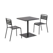 Set tavolo da giardino bistrot quadrato in acciaio con 2 sedie,