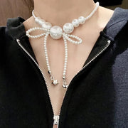 Collana con fiocco grande e perle, realizzata a mano, regalo di Natale o di compleanno.