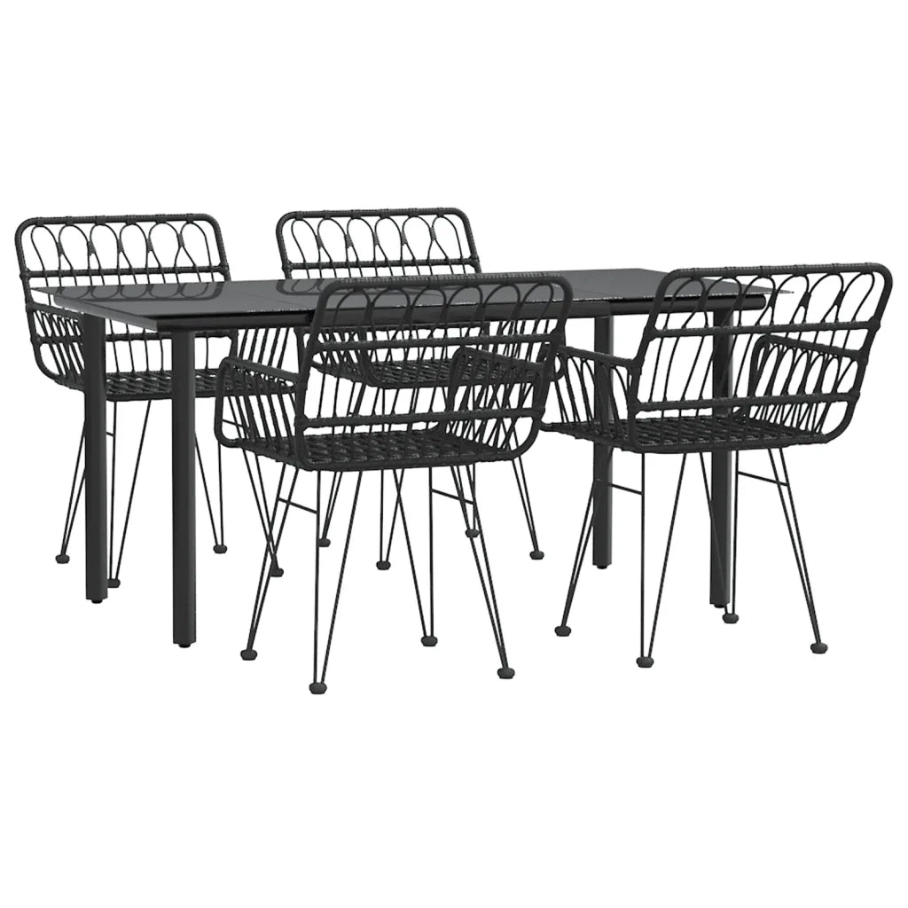 Set da Pranzo da Giardino 5 pz Nero in Polyrattan 3157869