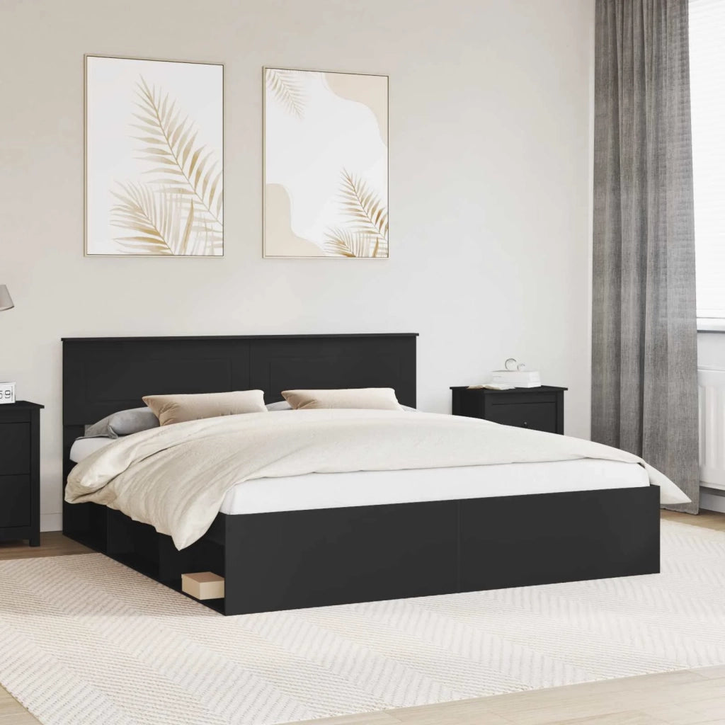 Struttura del letto-Giroletto Nero 200 x 200 cm Legno multistrato 344884