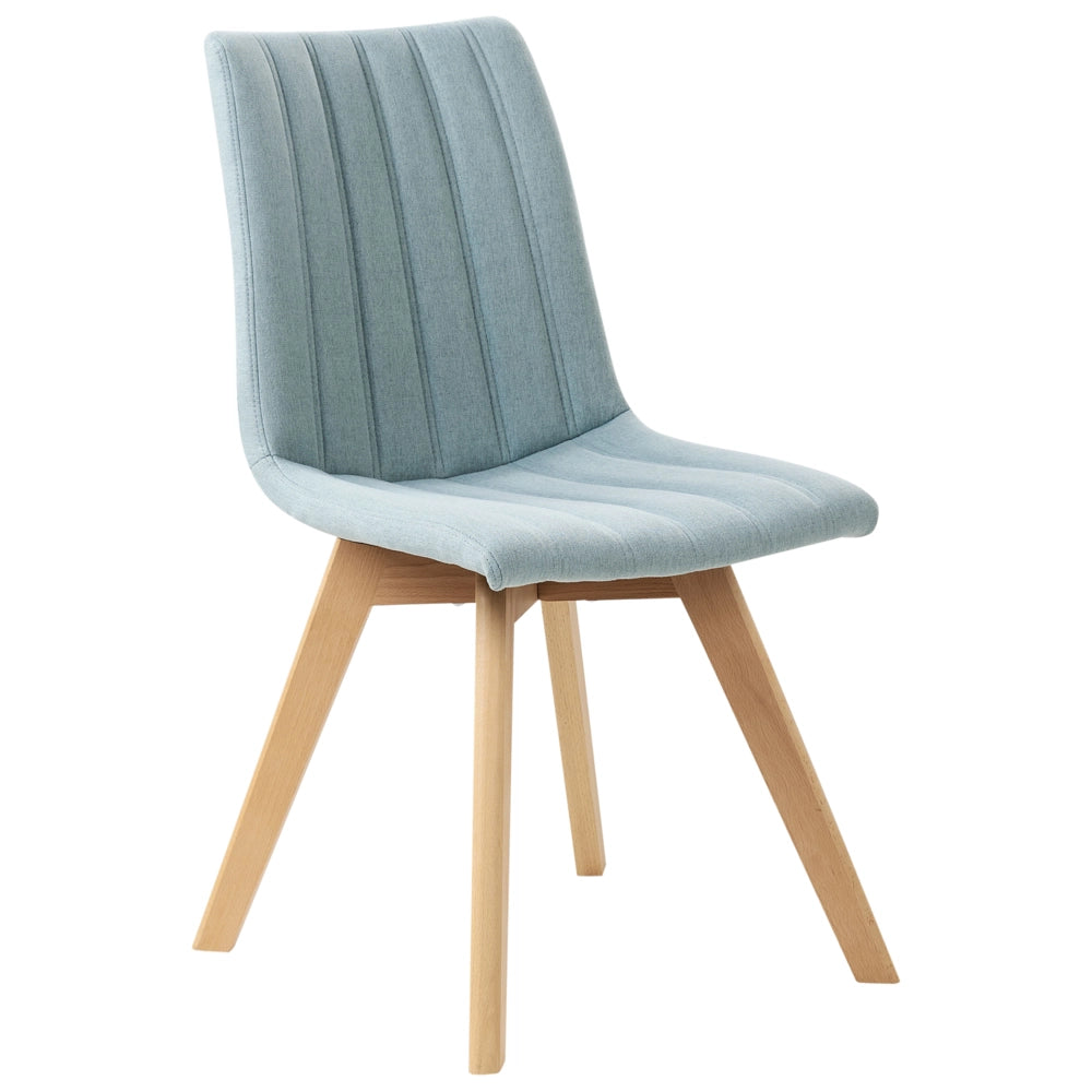 Set di 2 Sedie da Pranzo Tessuto azzurro e Gambe in Legno Imbottitura verticale Schienale curvo