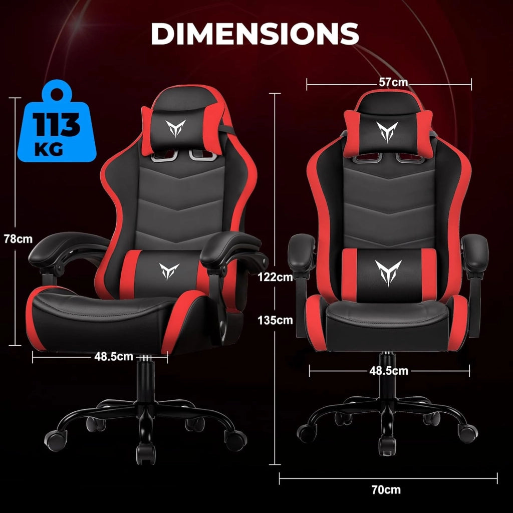 Sedia da Gaming Ufficio Ergonomica, Sedia da Gioco con Poggiatesta e Supporto Lombare Regolabili, Poltrona da Gaming, Rossa