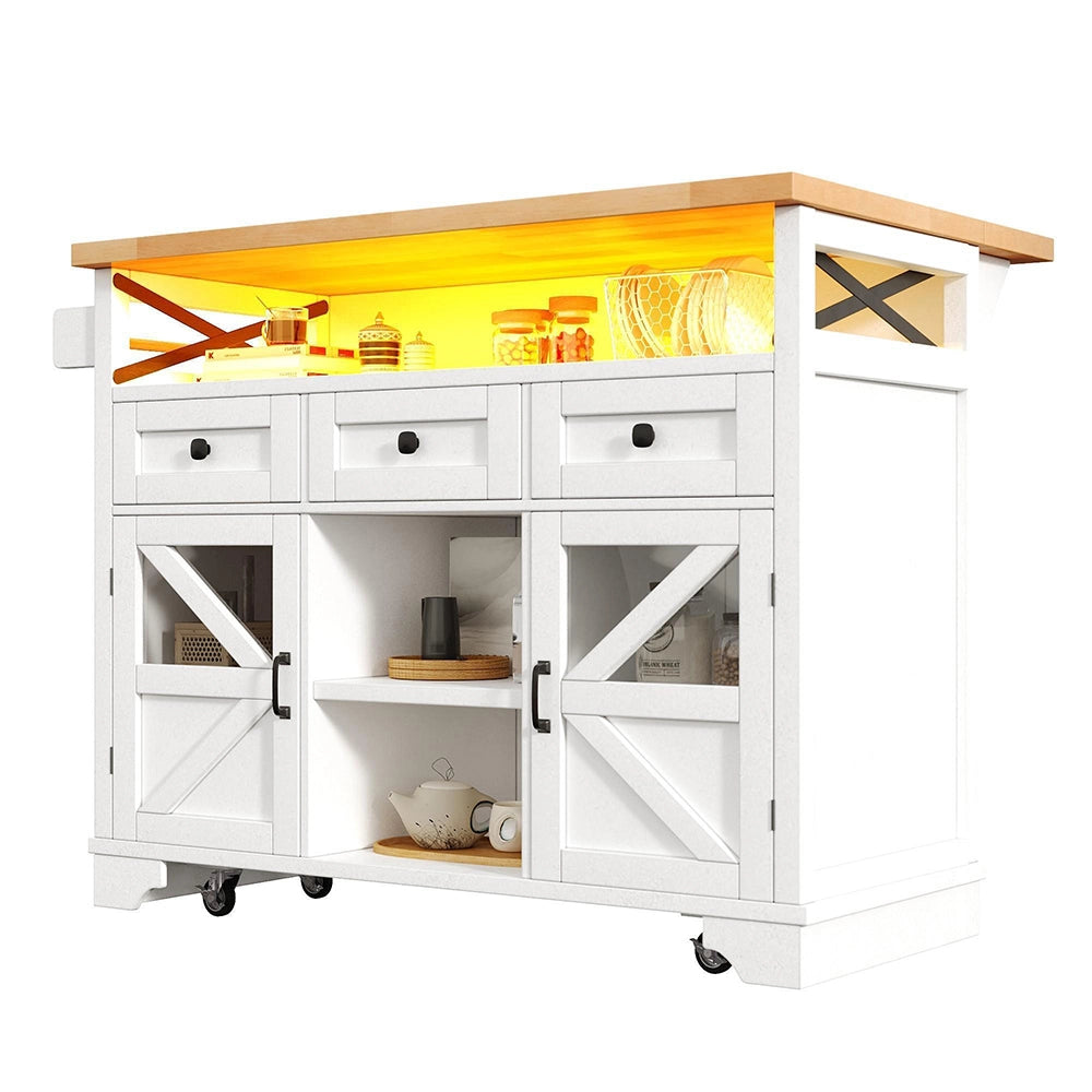 Carrello da cucina multifunzionale - Xylo - Con LED e tavolo pieghevole, 3 cassetti e 2 ante
