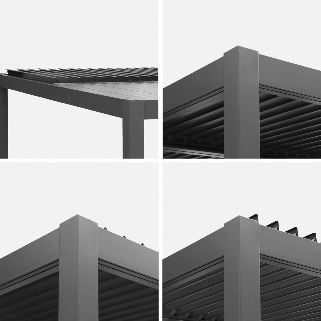 Pergola bioclimatica 3x3m in alluminio e acciaio, lamelle orientabili,