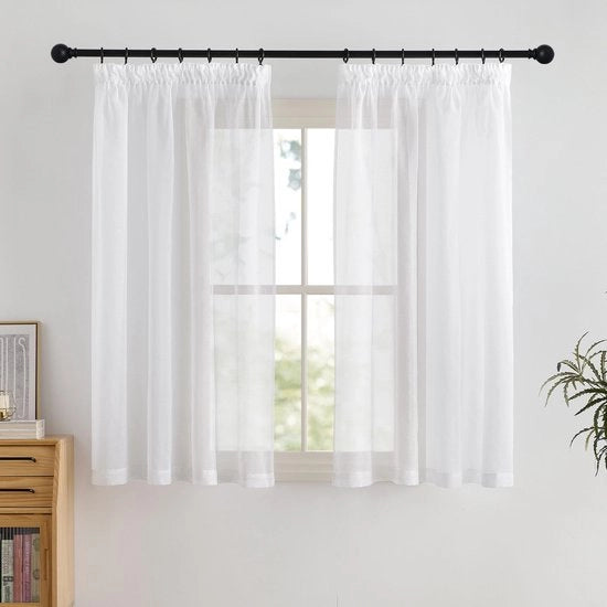 Vetrata per finestre trasparente 140x137cm con cordoncino pieghevole - 2 pezzi - 100% Poliestere - Ideale per soggiorno/camera da letto - Veli per finestre