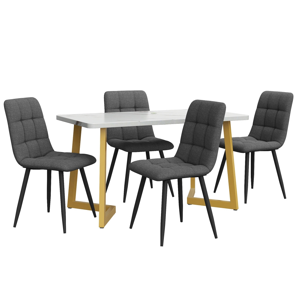 Tavolo da pranzo per 4 persone con 4 sedie, piano rettangolare effetto marmo, per cucina e soggiorno, in MDF, grigio
