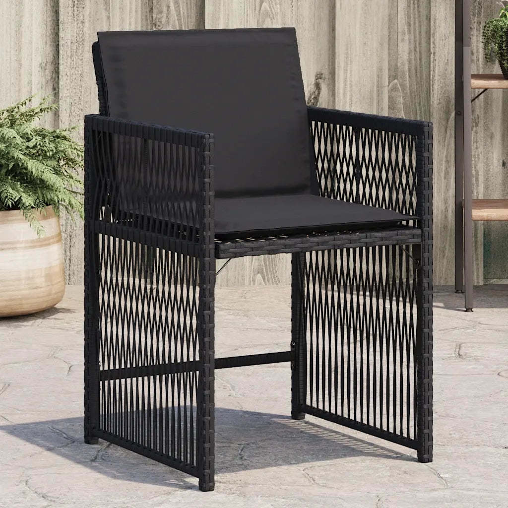 Sedie da Giardino con Cuscini 4 pz | Sedie da Esterno Nere in Polyrattan