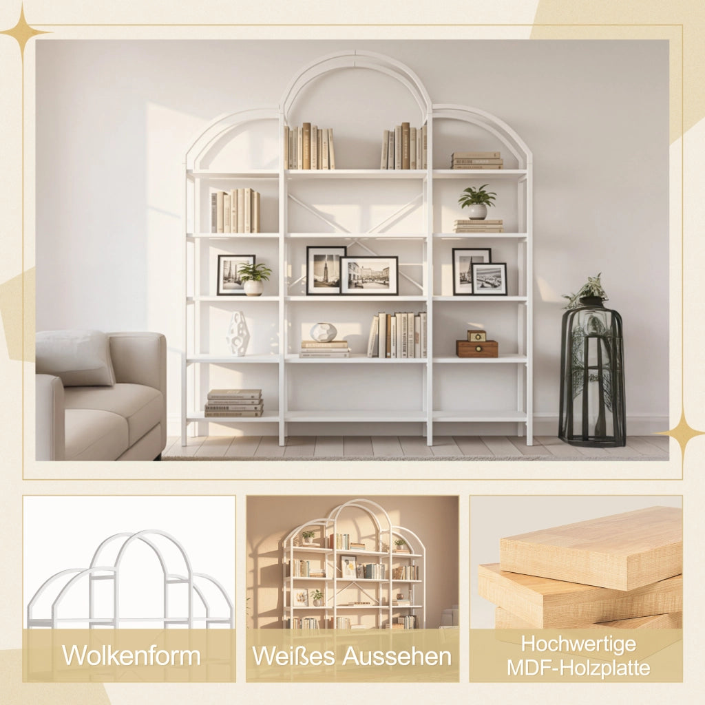 Scaffale con 5 Ripiani Contenitivi; Decorazione a Nuvola; Struttura in MDF e Metallo; Bianco; 170 × 26 × 190 cm
