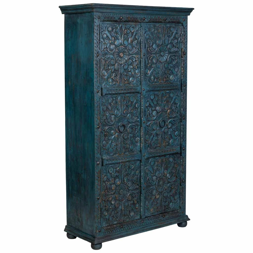 Armadio artigianale in legno blu 102x44x183h cm