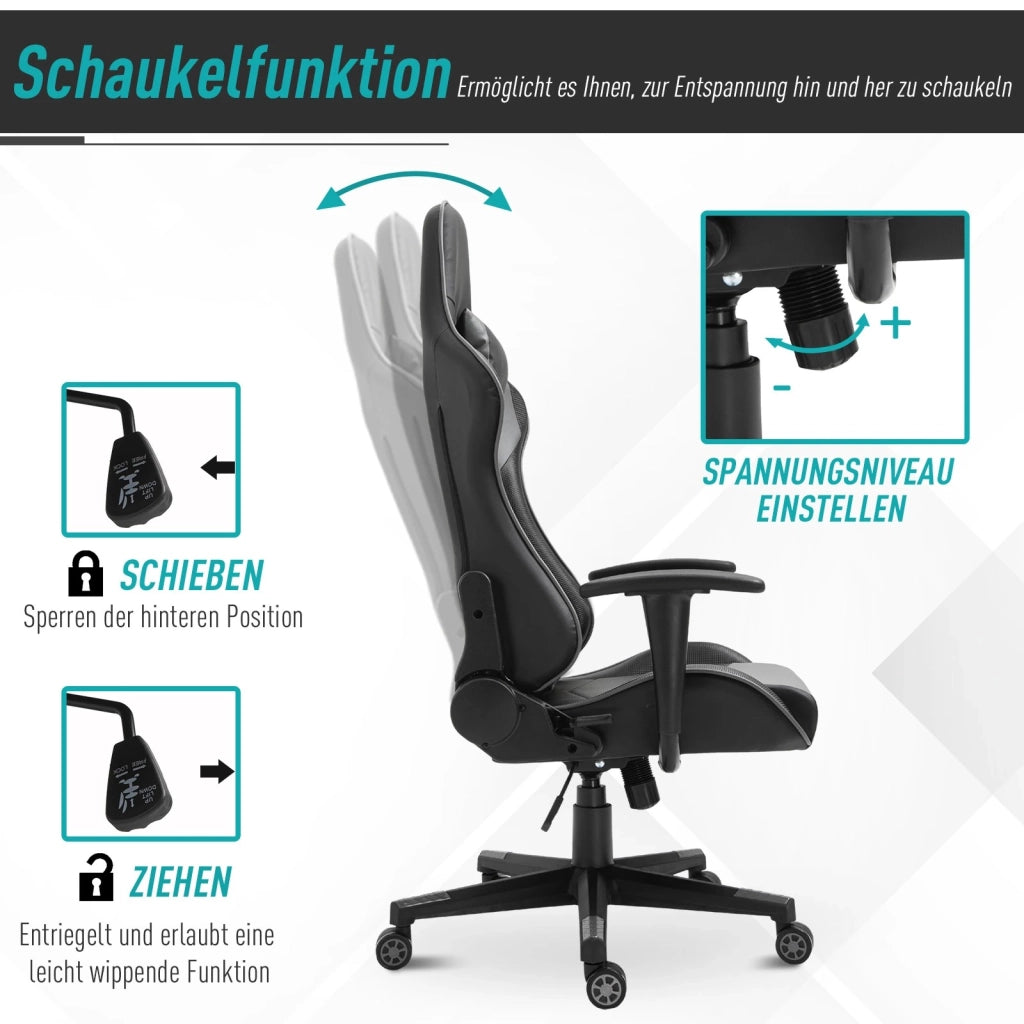 Sedia da ufficio schienale reclinabile 160° supporto lombare poggiatesta in similpelle nera 67,5 × 74 × 126-136 cm