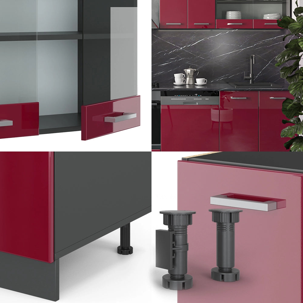 Cucina componibile R-Line Rosso lucido/Antracite 300 cm senza piano di lavoro Vicco