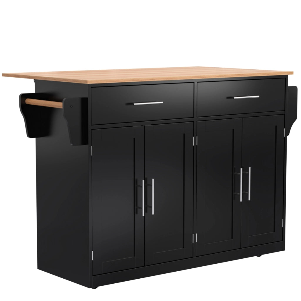 Carrello da cucina con piano ribaltabile 120x46/70x91;5 cm in MDF nero e naturale; con ruote