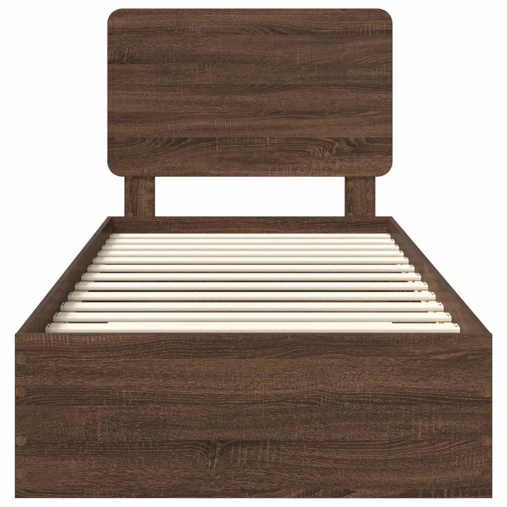 Struttura del letto con testiera Rovere Marrone 75 x 190 cm