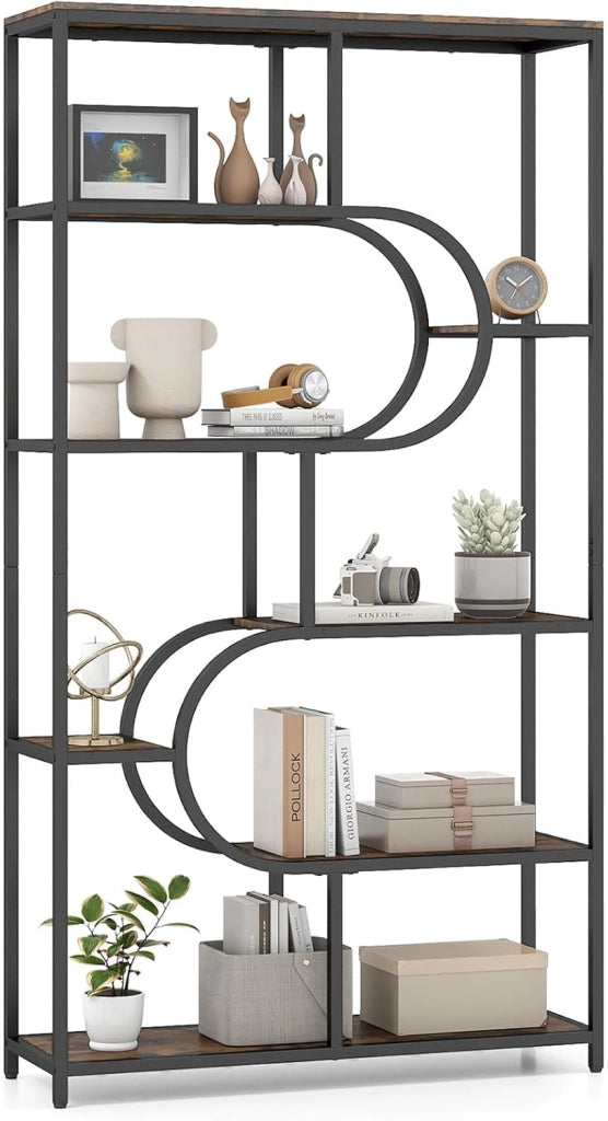 Libreria a 8 Ripiani, Scaffale Alto Autoportante a Forma di U, Struttura in Metallo, Organizzatore di Spazio per Soggiorno e Ufficio, 95x30x175 cm (Bianco+Oro)