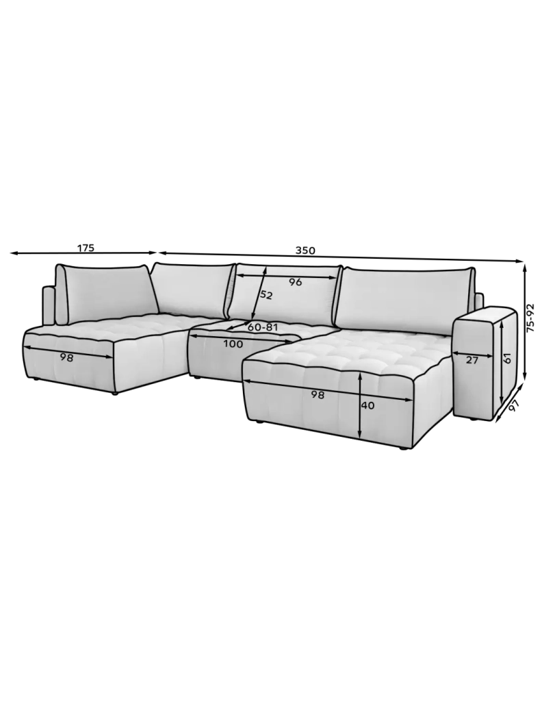 Divano ad angolo BONITA convertibile 6 posti viola scuro effetto velluto – sinistra – 350x175cm