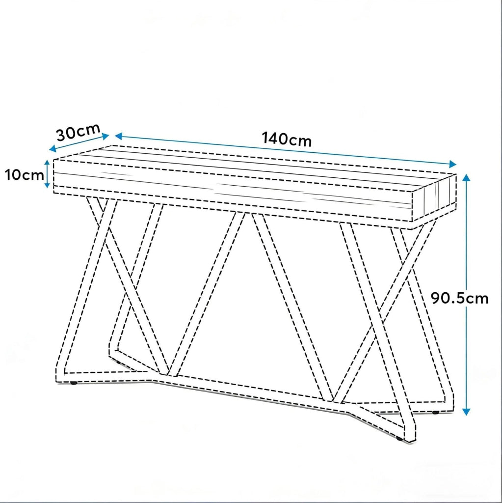 Tavolo consolle 140 x 30 cm in MDF e metallo nero/marrone rustico