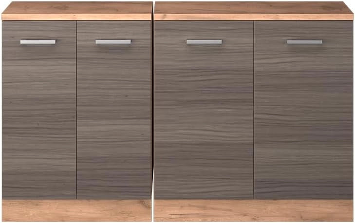 Set di mobili sottotetto Rion, Grigio nobile, 140 cm Set di 2 carcasse armadio profondità 60 cm, adatto per il salvaspazio sotto tetti spioventi