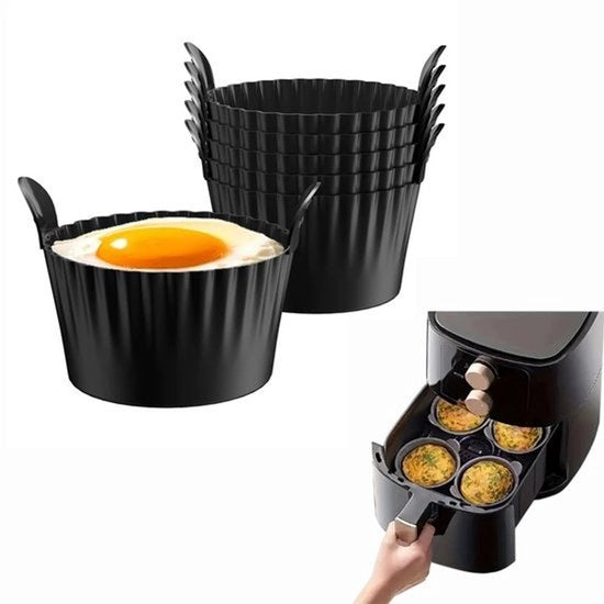 Accessori per airfryer da 6 pezzi - Accessorio per airfryer a forma di e - Contenitore in silicone per airfryer - Libero da BPA - Adatto a tutti gli airfryer - Nero - 9*9*5,5cm