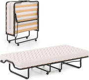 Brandina Pieghevole con Materasso, Struttura Metallica, Materasso in Memory Foam, Trapuntatura a Onda con Imbottitura a Doppia Fibra, 200x90x41 cm, Made in Italy (Stile 2 Beige)