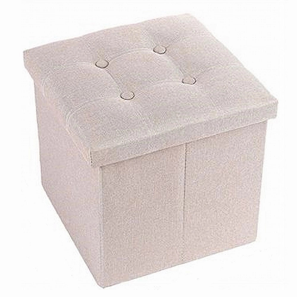 Trade Shop - Pouff Puff Pouf Contenitore Imbottito Portaoggetti Seduta Beige 38x38x35cm 79423 -